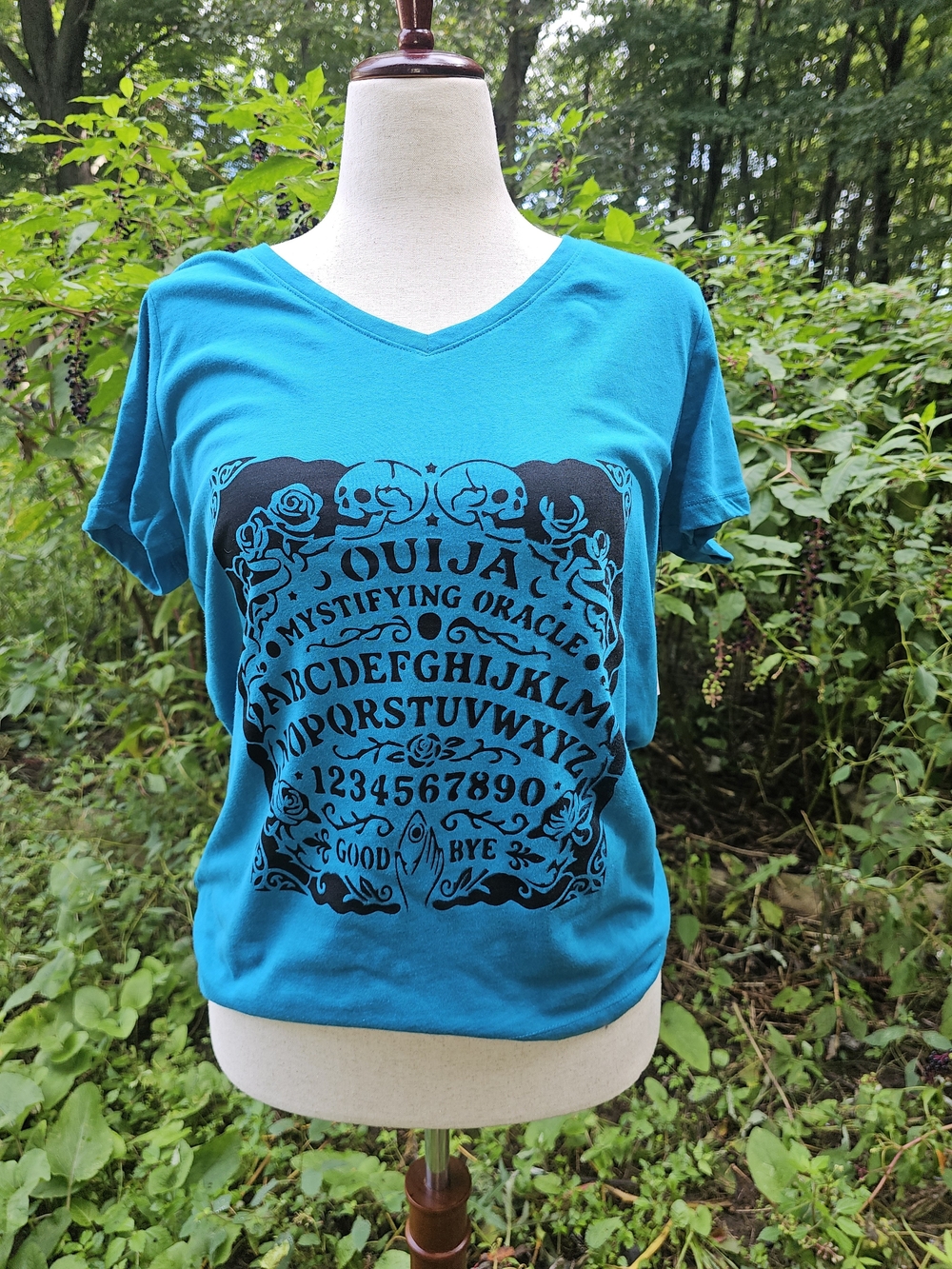 Women's Teal Ouija Graphic V-Neck Tee